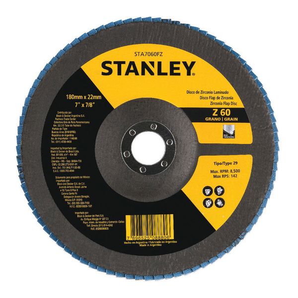 Disco de Flap 7" 180x22 mm Stanley / Zircônio Laminado / STA7060FZ/Z 60