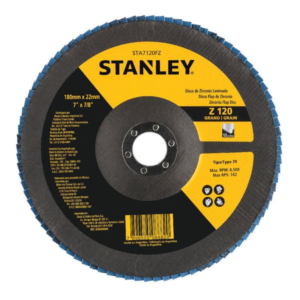 Disco de Flap 7" 180x22 mm Stanley / Zircônio Laminado / STA7120FZ/Z 120