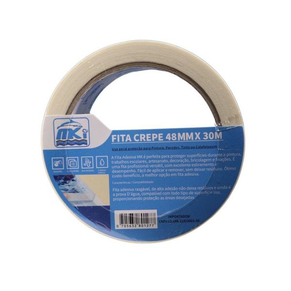 Fita Crepe de Uso Geral 48mm x 30m / Proteção para Pintura, Paredes, Tinta ou Calafetagem