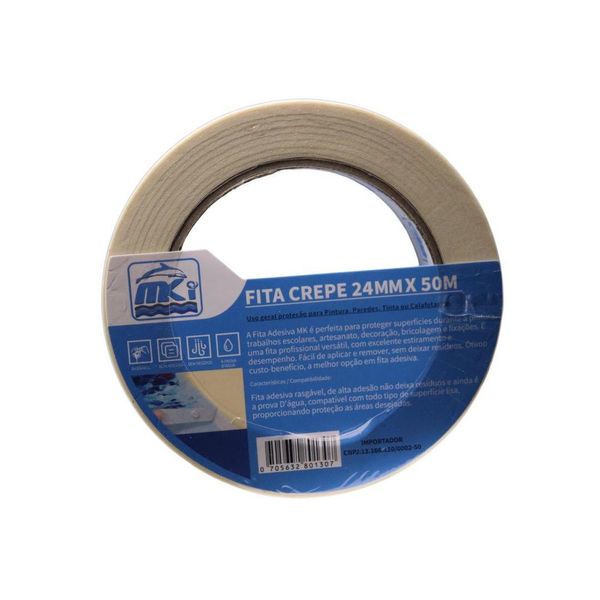 Fita Crepe de Uso Geral 24mmx 50m / Proteção para Pintura, Paredes, Tinta ou Calafetagem