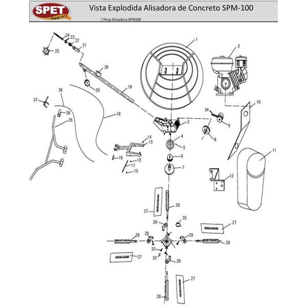 Vista Explodida Alisadora de Piso à Gasolina SPET 36' / SPM100