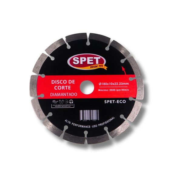 Disco de Corte Diamantado Segmentado 180 x 22,23mm SPET-Eco / Prensado a Quente para Cortes em Concreto e Piso