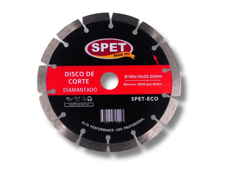 Disco de Corte Diamantado Segmentado 180 x 22,23mm SPET-Eco / Prensado a Quente para Cortes em Concreto e Piso